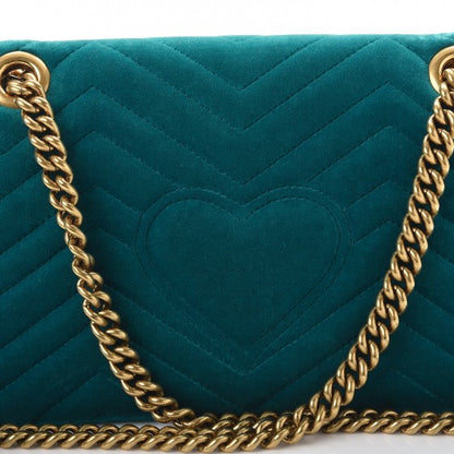 Gucci Velvet Matelasse Small GG Marmont Shoulder Bag Pavone Cyan 8 of 13