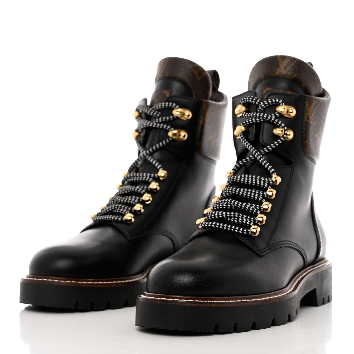 Louis Vuitton Calfskin Monogram Territory Flat Ranger Boots 37.5 Black 3 of 9
