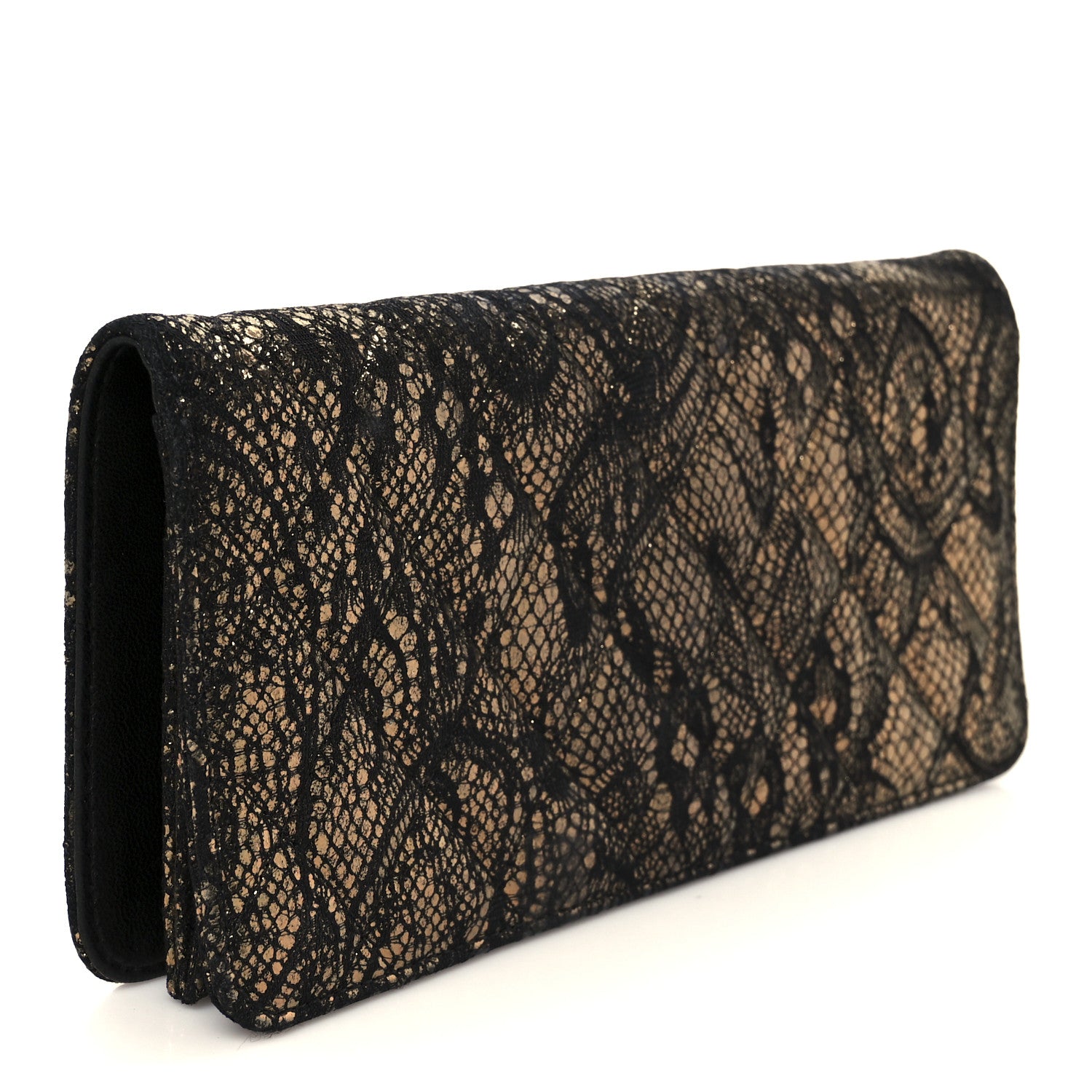 Chanel Metallic Fabric Lace Effect Quilted Clutch Black Gold 3 of 9