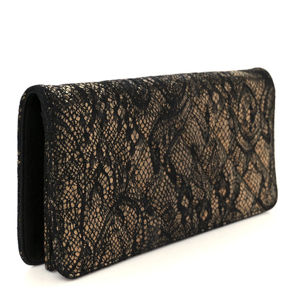 Chanel Metallic Fabric Lace Effect Quilted Clutch Black Gold 3 of 9