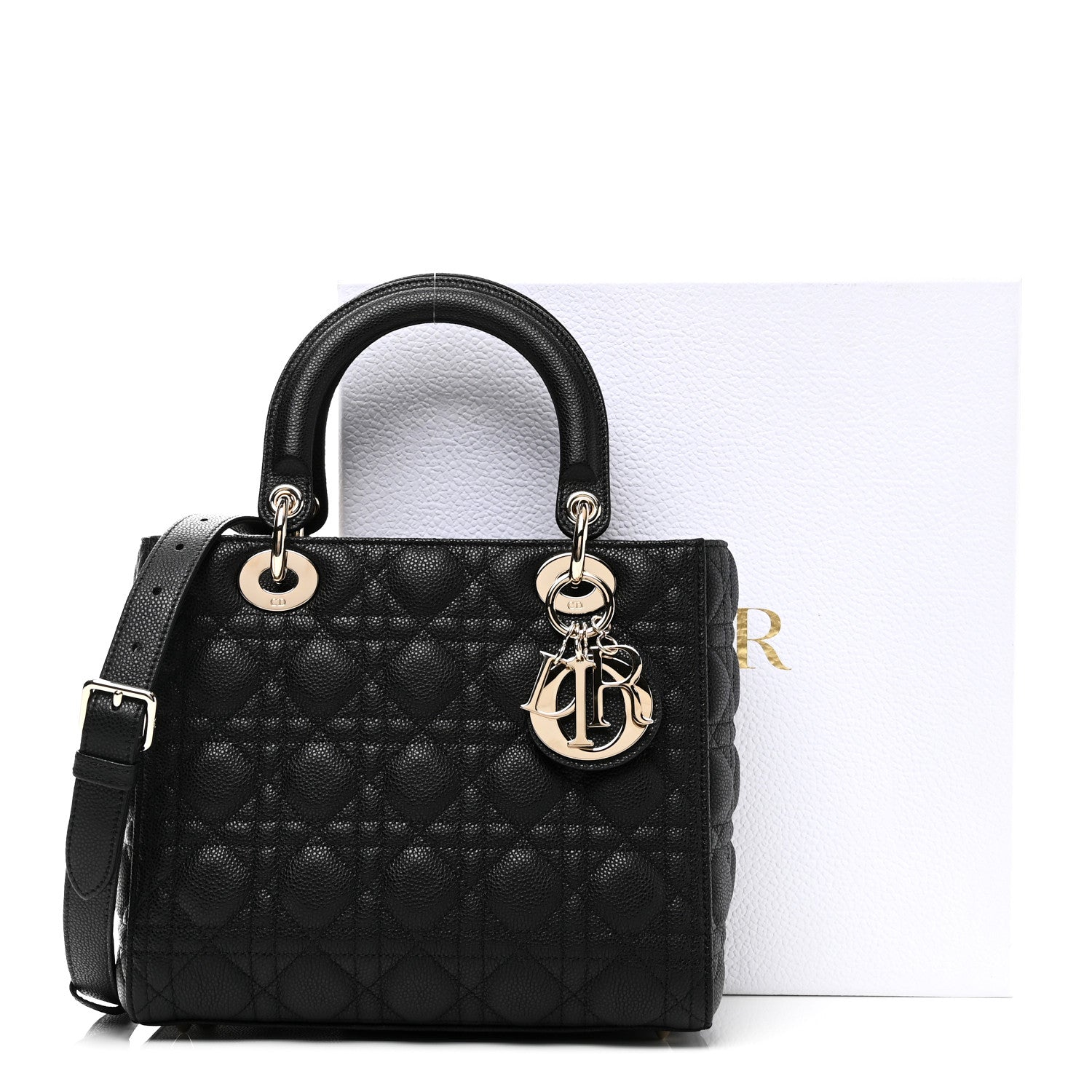 Christian Dior Grained Calfskin Cannage Medium Lady Dior Black 11 of 11