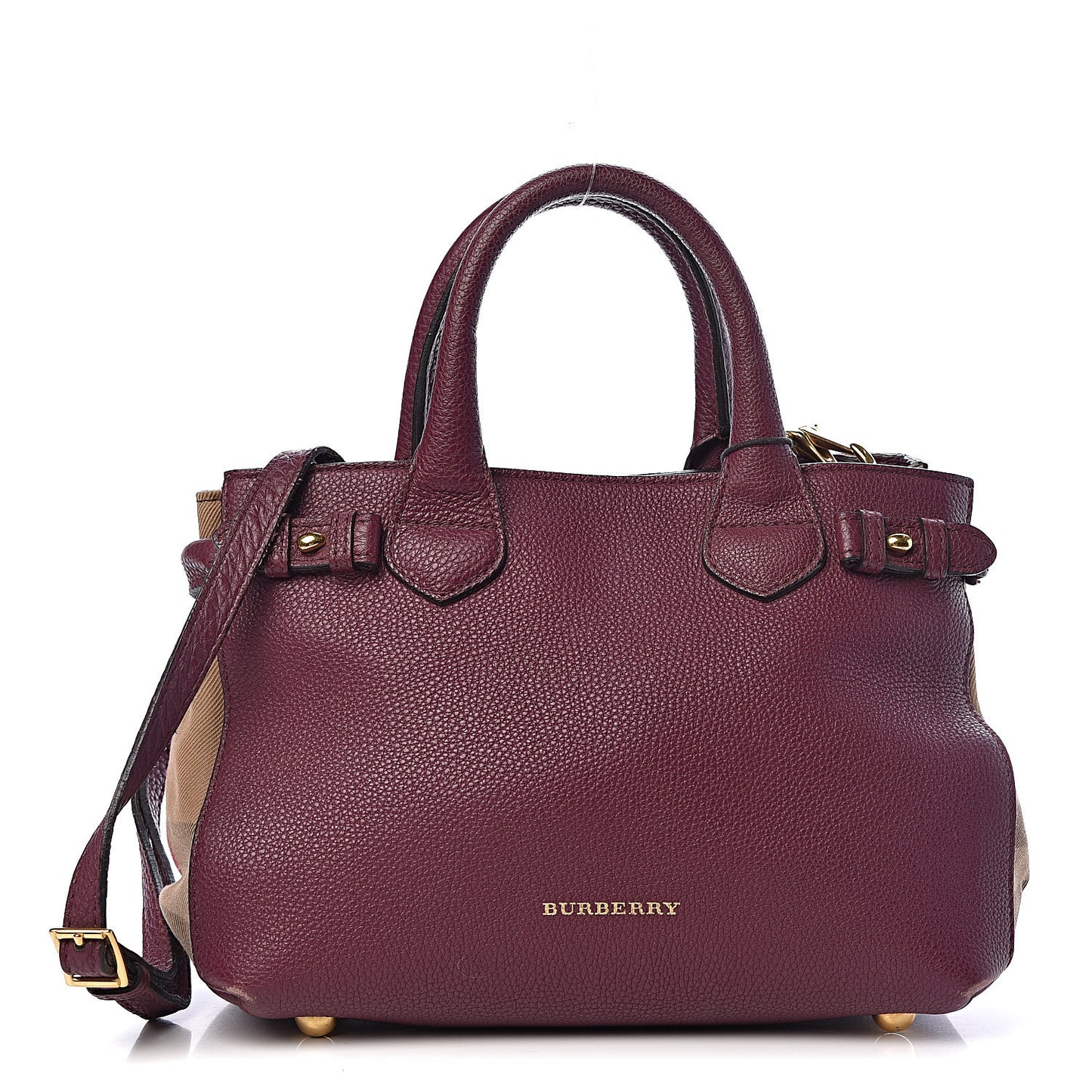 Grainy Calfskin House Check Small Banner Tote Elderberry