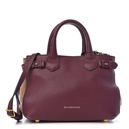 Burberry Grainy Calfskin House Check Small Banner Tote Elderberry 1 of 10