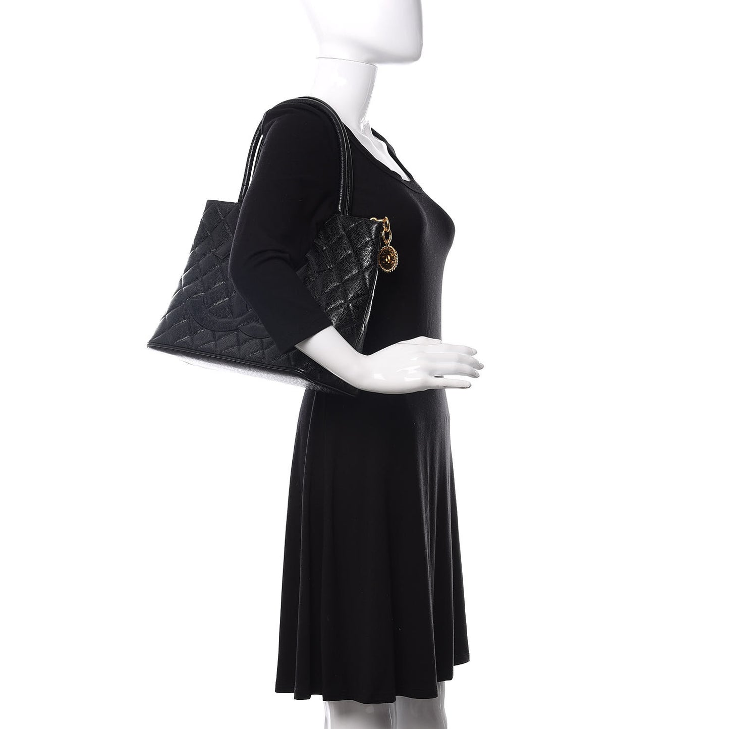 Caviar Quilted Medallion Tote Black