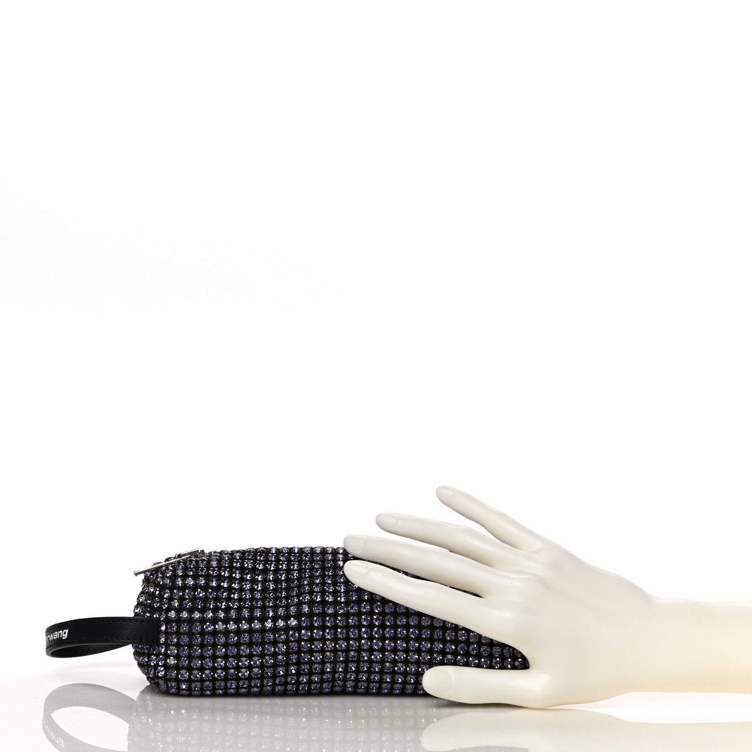 Alexander Wang Mesh Crystal Rhinestone Pencil Pochette Black Purple 2 of 11
