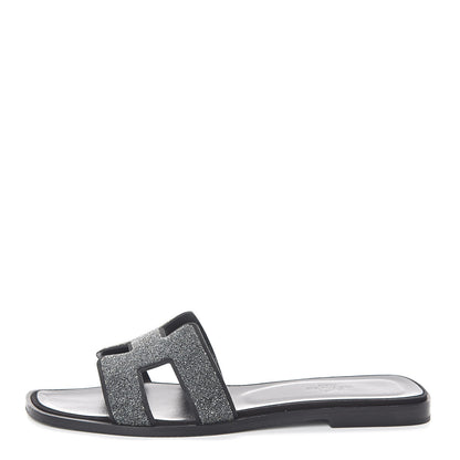 Hermes Suede Goatskin Crystal Powder Oran Sandals 38 Black 1 of 7