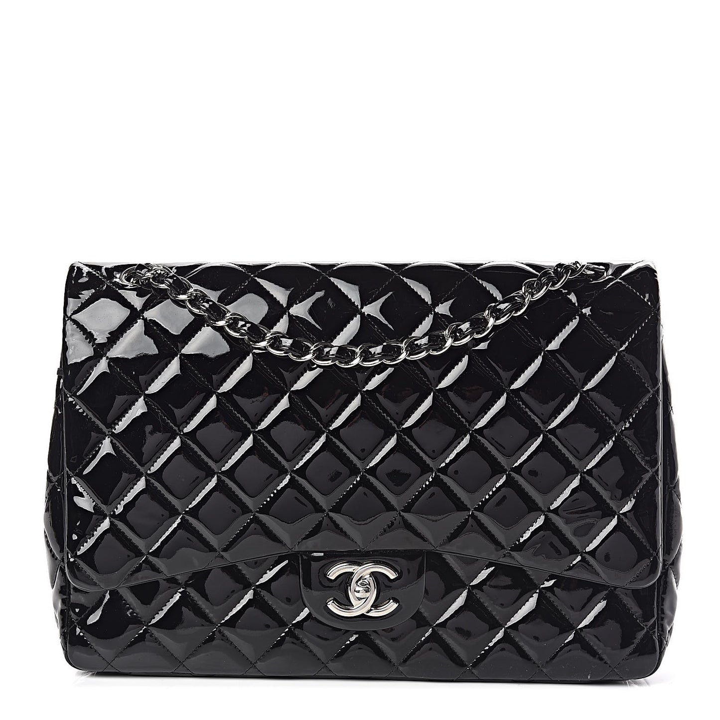 Patent Quilted Maxi Double Flap Black