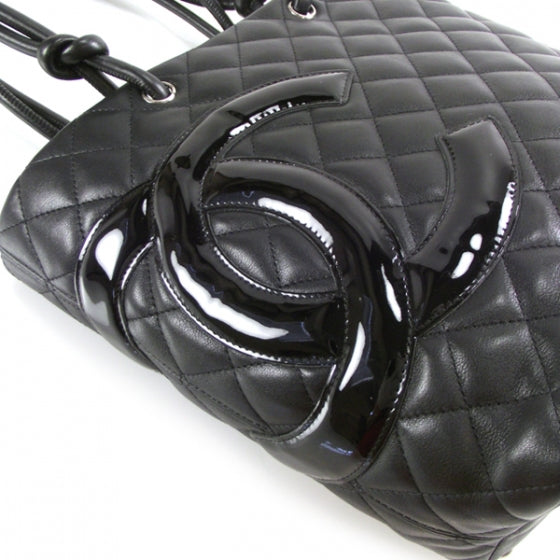 Calfskin Quilted Small Cambon Tote Black