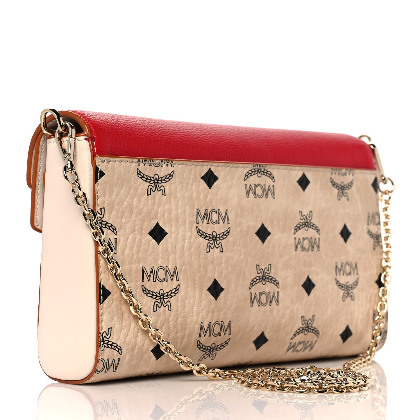 Calfskin Visetos Monogram Millie Color Block Crossbody Bag Beige Red