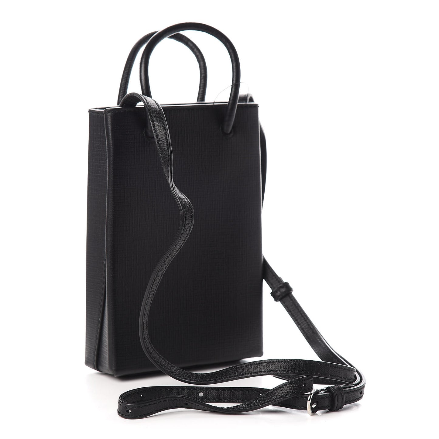 Squared Calfskin Logo Shopping Phone Holder Bag Black