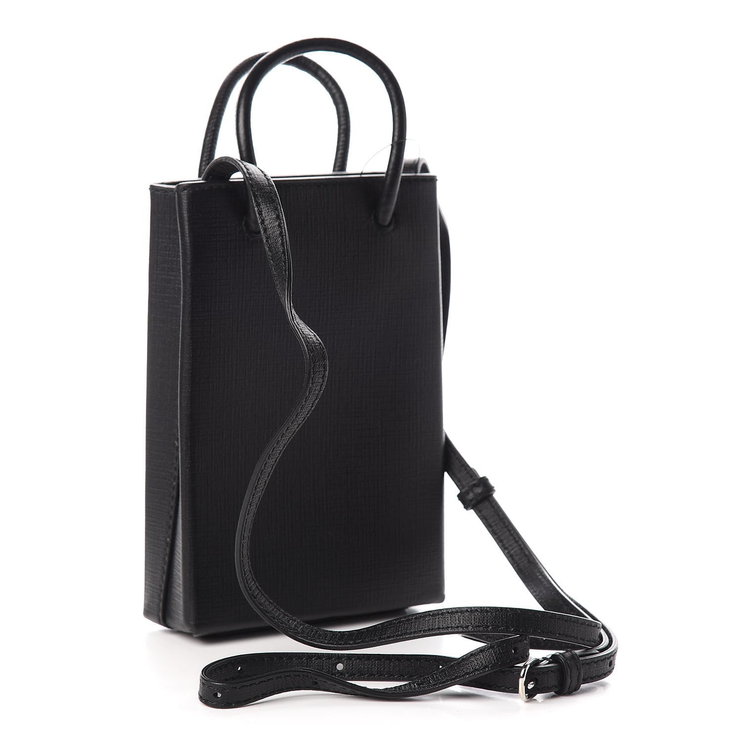 Balenciaga Squared Calfskin Logo Shopping Phone Holder Bag Black 2 of 9
