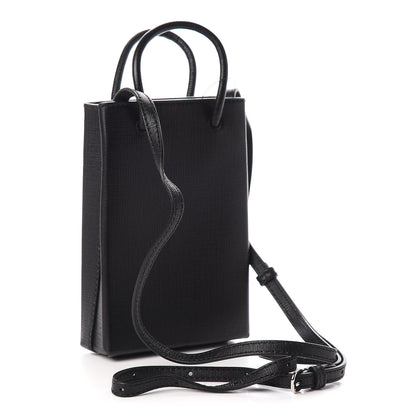 Balenciaga Squared Calfskin Logo Shopping Phone Holder Bag Black 2 of 9