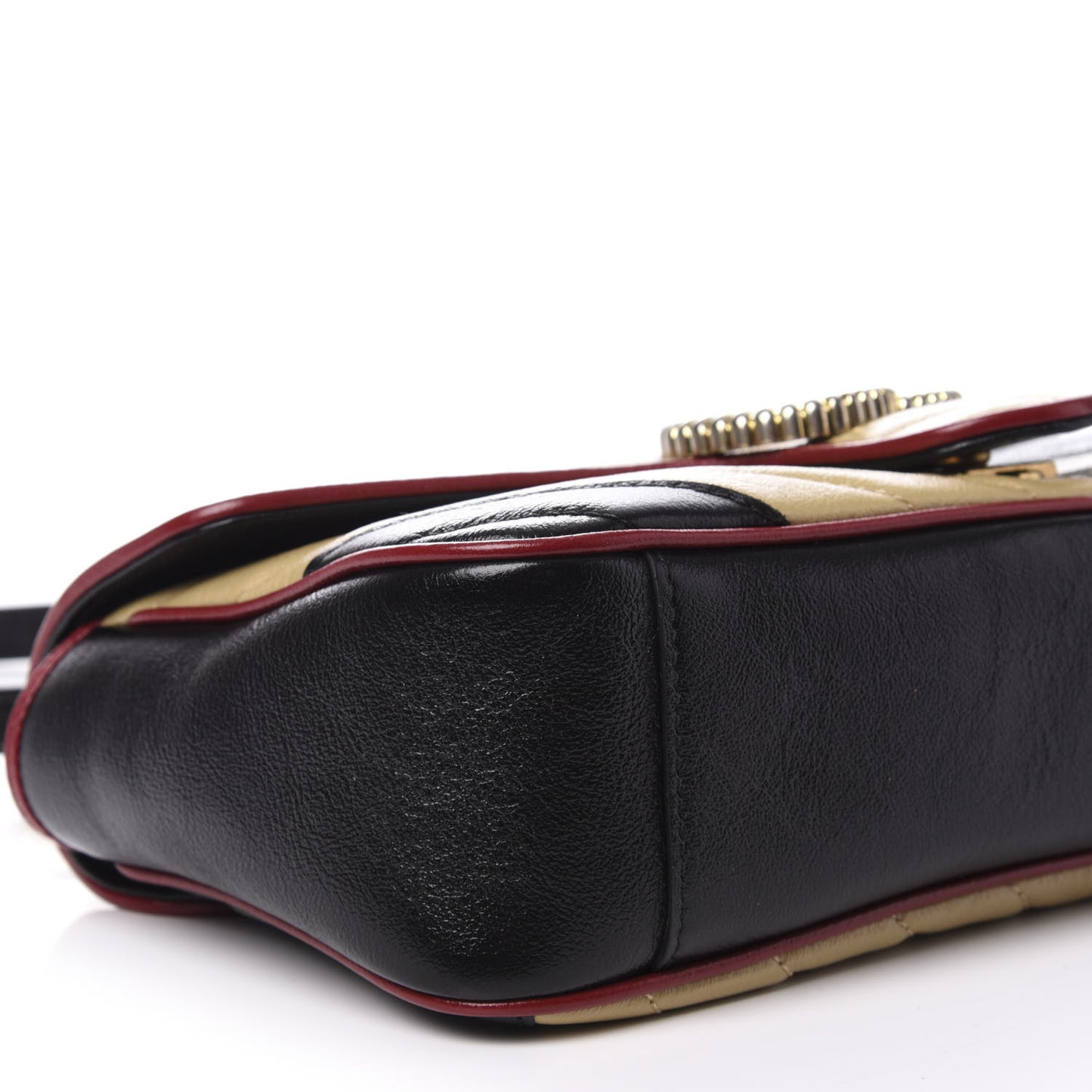 Vintage Effect Calfskin Matelasse Diagonal Striped Small Torchon GG Marmont Shoulder Bag Black Beige