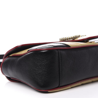 Gucci Vintage Effect Calfskin Matelasse Diagonal Striped Small Torchon GG Marmont Shoulder Bag Black Beige 5 of 10