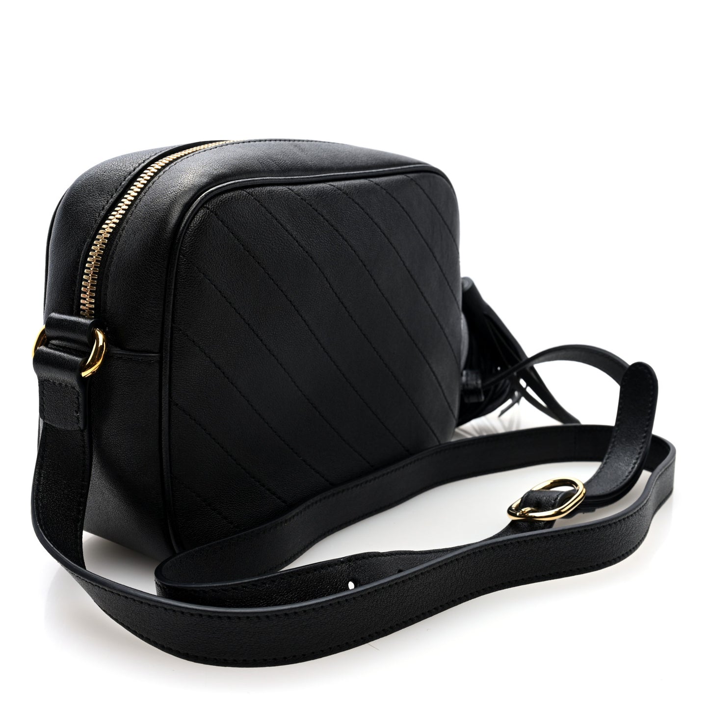 Sakai Be Green Calfskin Diagonal Stitched Small Blondie Shoulder Bag Black