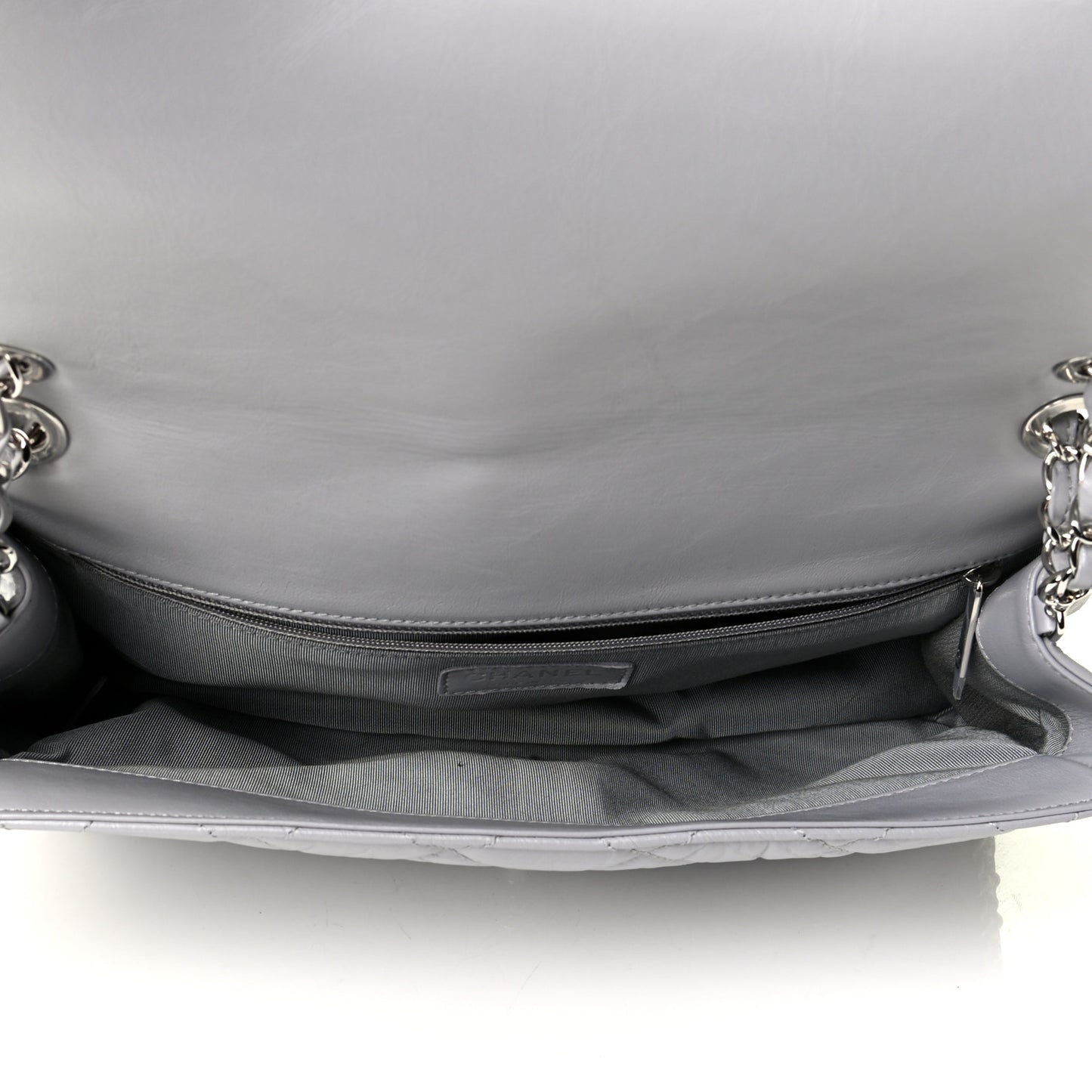 Crumpled Calfskin Large Chain All Over Flap Grey