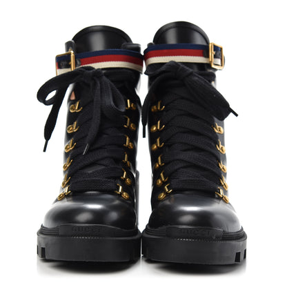 Gucci Calfskin Womens Sylvie Web Lace Up Combat Boots 41 Black 2 of 8