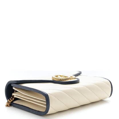 Gucci Vintage Effect Calfskin Matelasse Diagonal Torchon GG Marmont Chain Wallet Mystic White Blue Agata 4 of 12