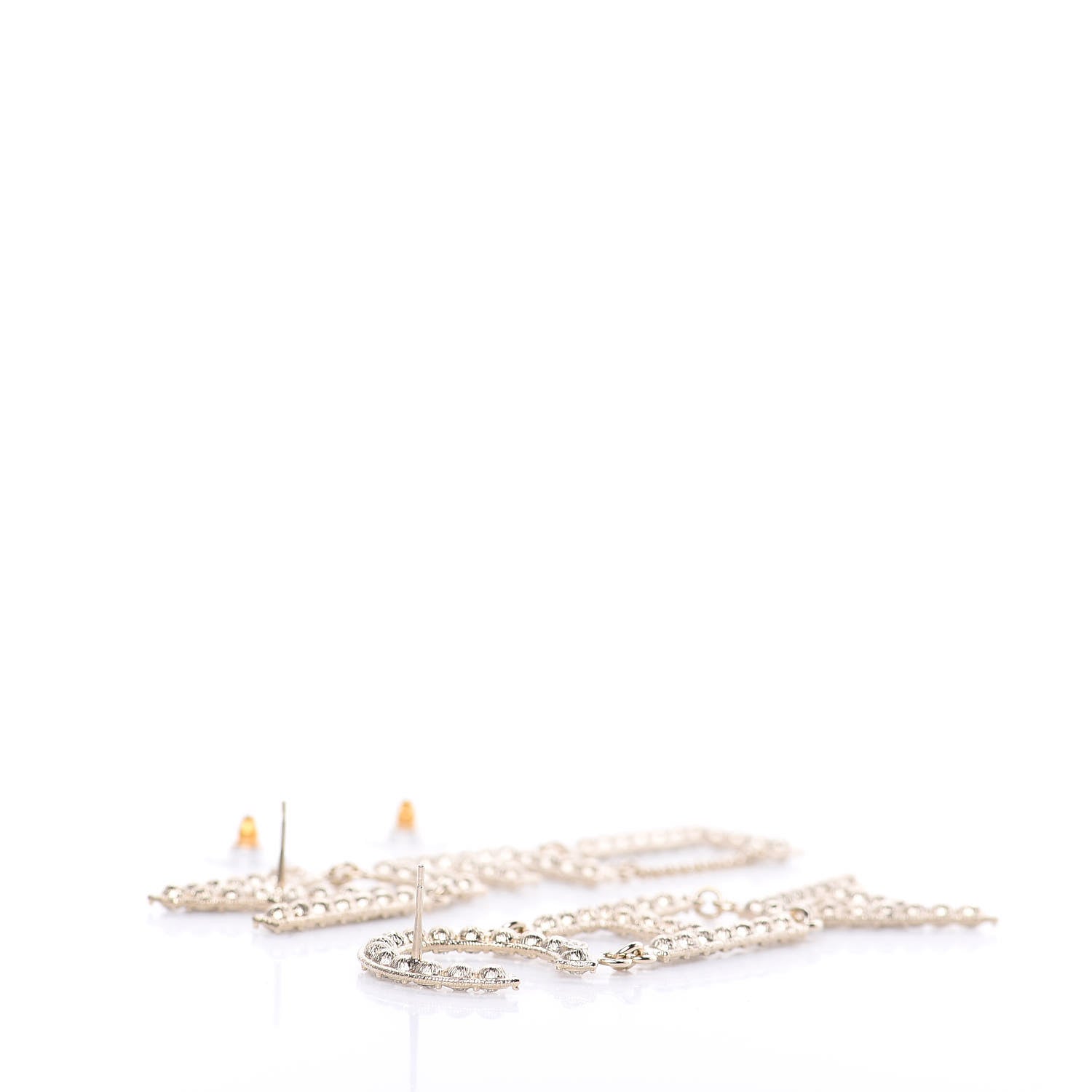 Chanel Crystal Cha-Nel Logo Drop Earrings Gold 4 of 5