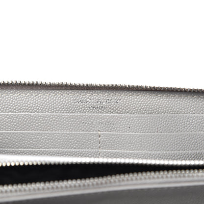 Saint Laurent Grain De Poudre Matelasse Chevron Monogram Zip Around Wallet Granite 6 of 7