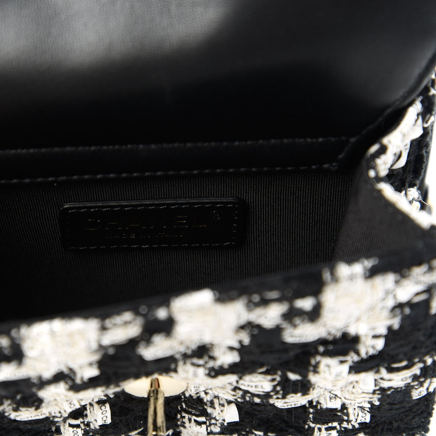 Tweed Lambskin Quilted Flap Black Ecru White