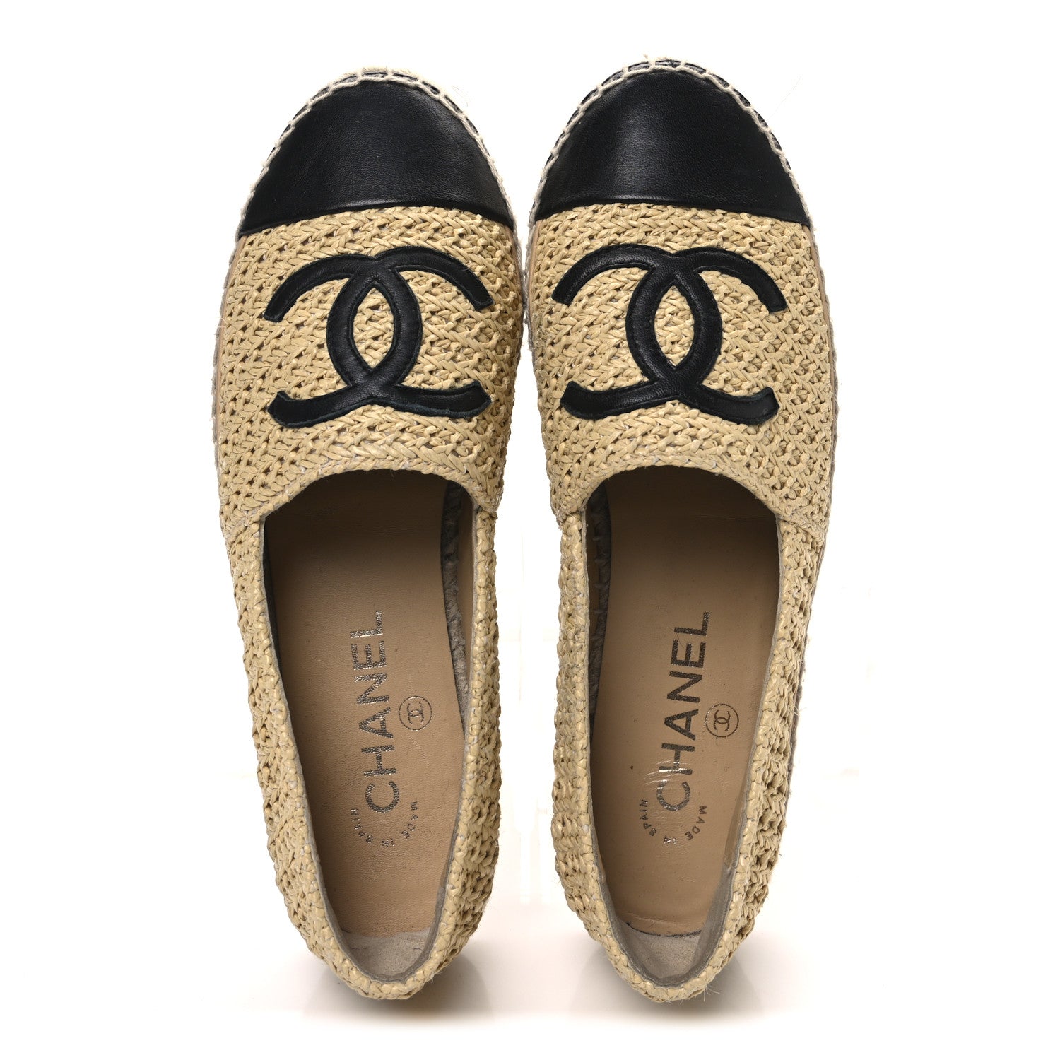 Chanel Braided Fabric Lambskin CC Espadrilles 38 Beige Black 2 of 11