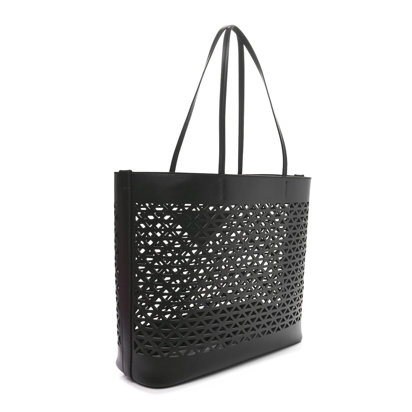 City Calfskin Perforated Triangle Tote Black