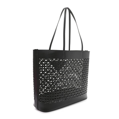 Prada City Calfskin Perforated Triangle Tote Black 4 of 10