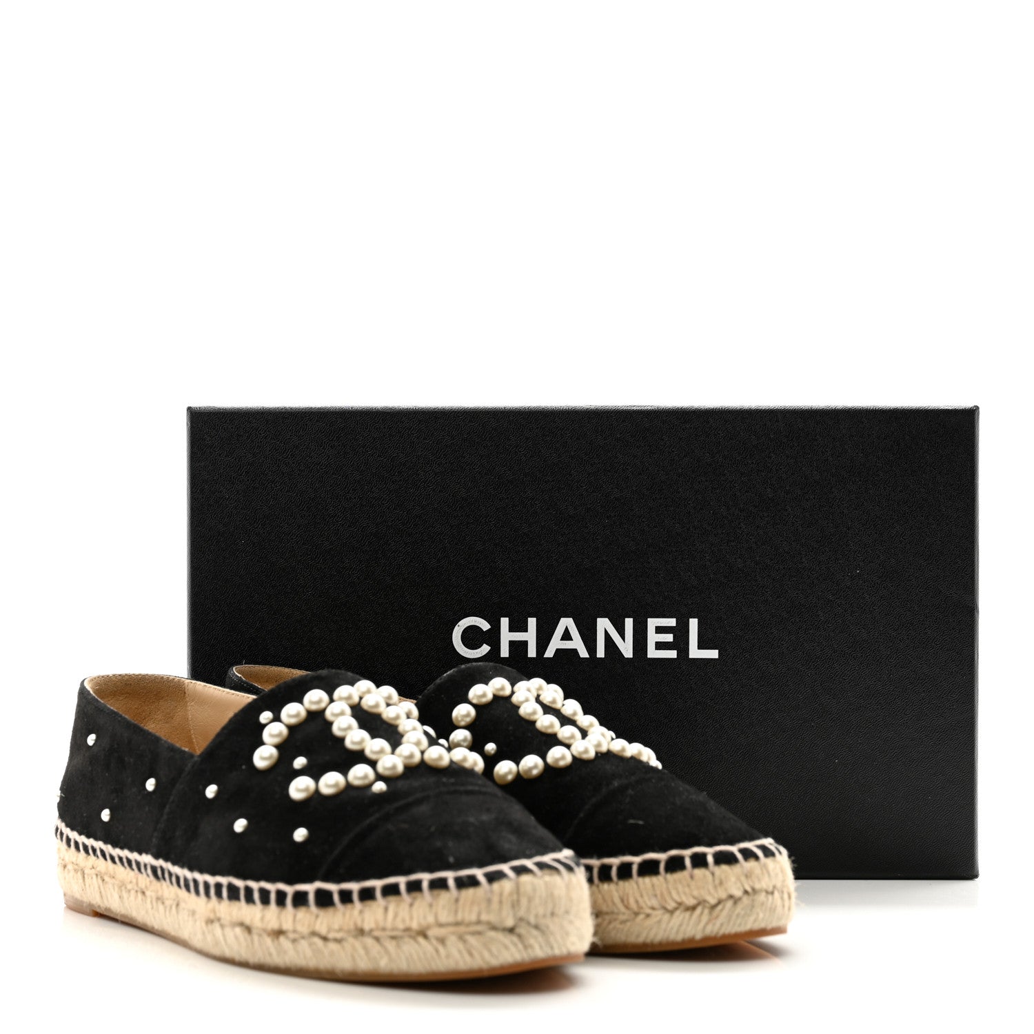 Chanel Suede Pearl CC Espadrilles 38 Black 10 of 10