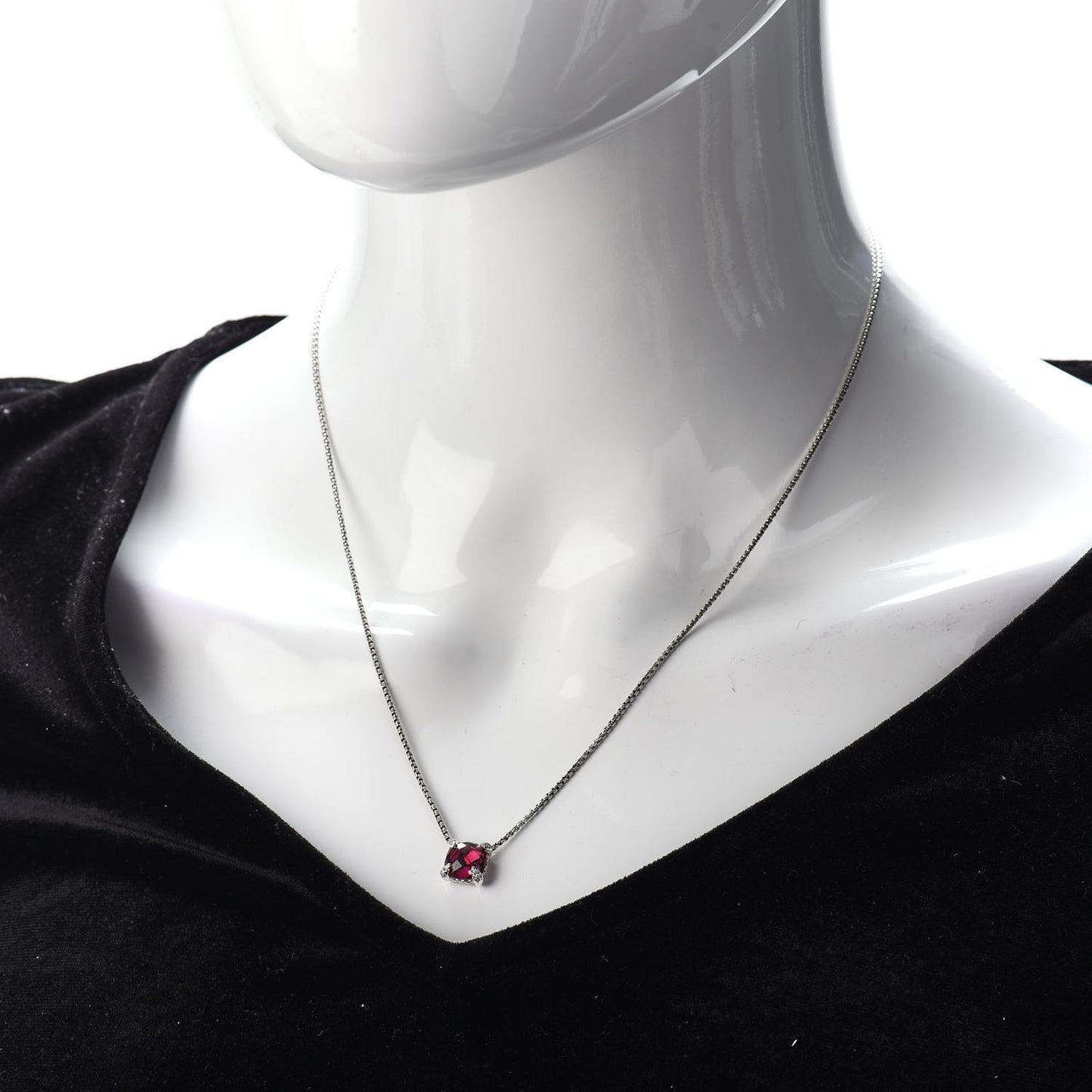Sterling Silver Diamond Rhodolite Garnet 9mm Petite Chatelaine Pendant Necklace