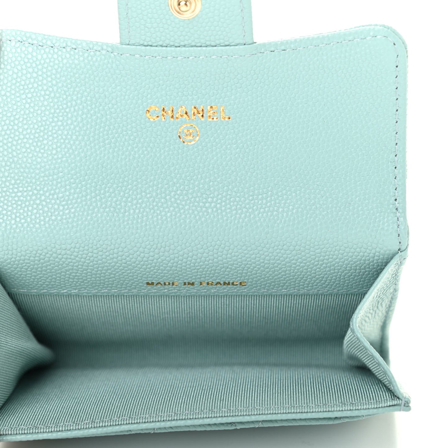 Caviar Quilted Flap Card Holder Wallet Light Blue