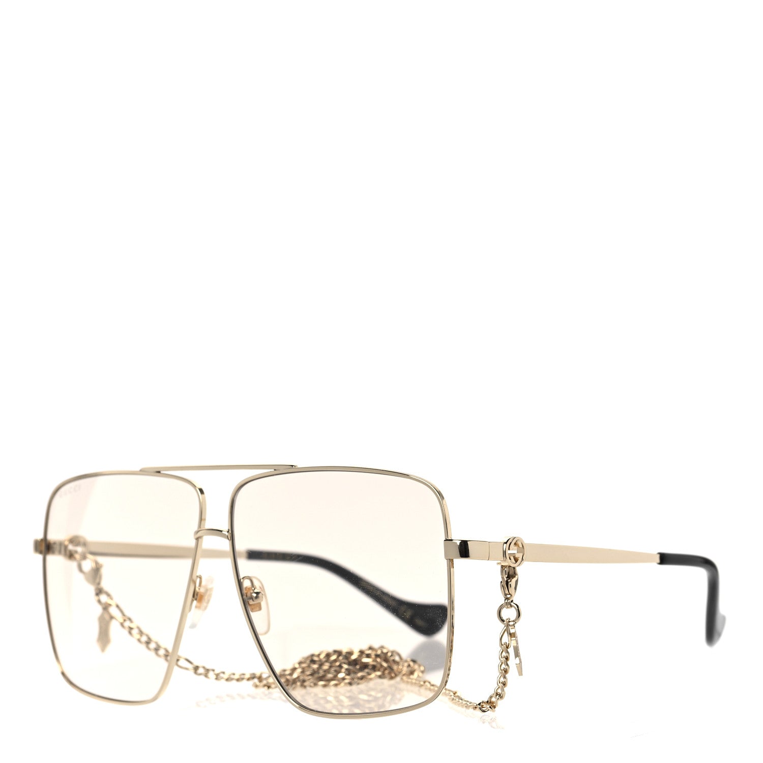 Gucci Metal Navigator Square Chain Sunglasses GG1089S Gold Yellow 1 of 6