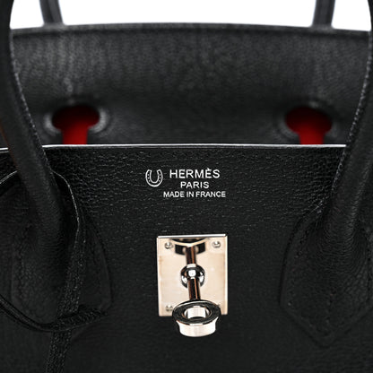 Hermes Chevre Mysore Horseshoe Birkin 25 Black Rouge Casaque 5 of 11