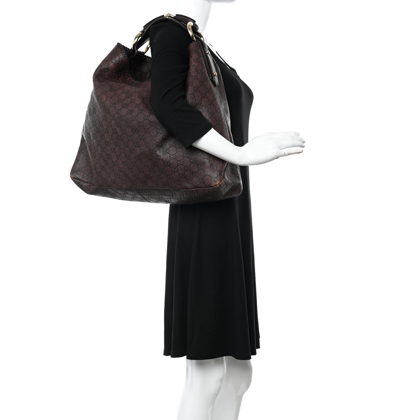 Guccissima Large Horsebit Chain Hobo Chocolate