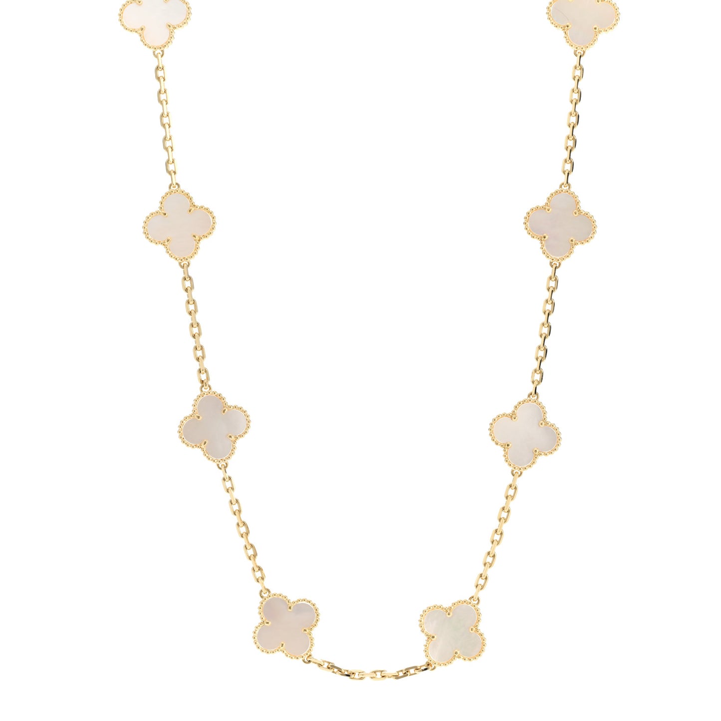 18K Yellow Gold Mother of Pearl 10 Motifs Vintage Alhambra Necklace