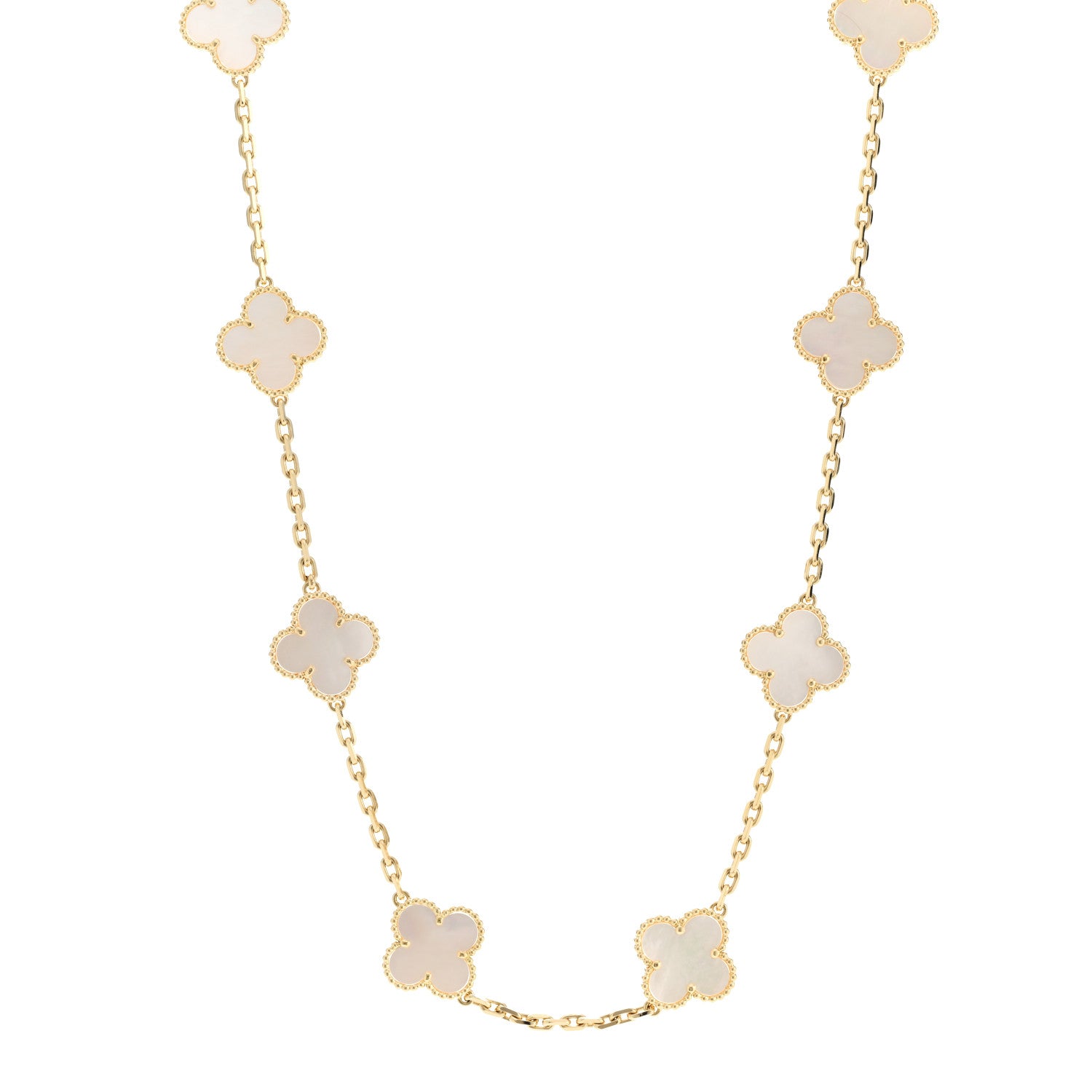 Van Cleef & Arpels 18K Yellow Gold Mother of Pearl 10 Motifs Vintage Alhambra Necklace 1 of 7
