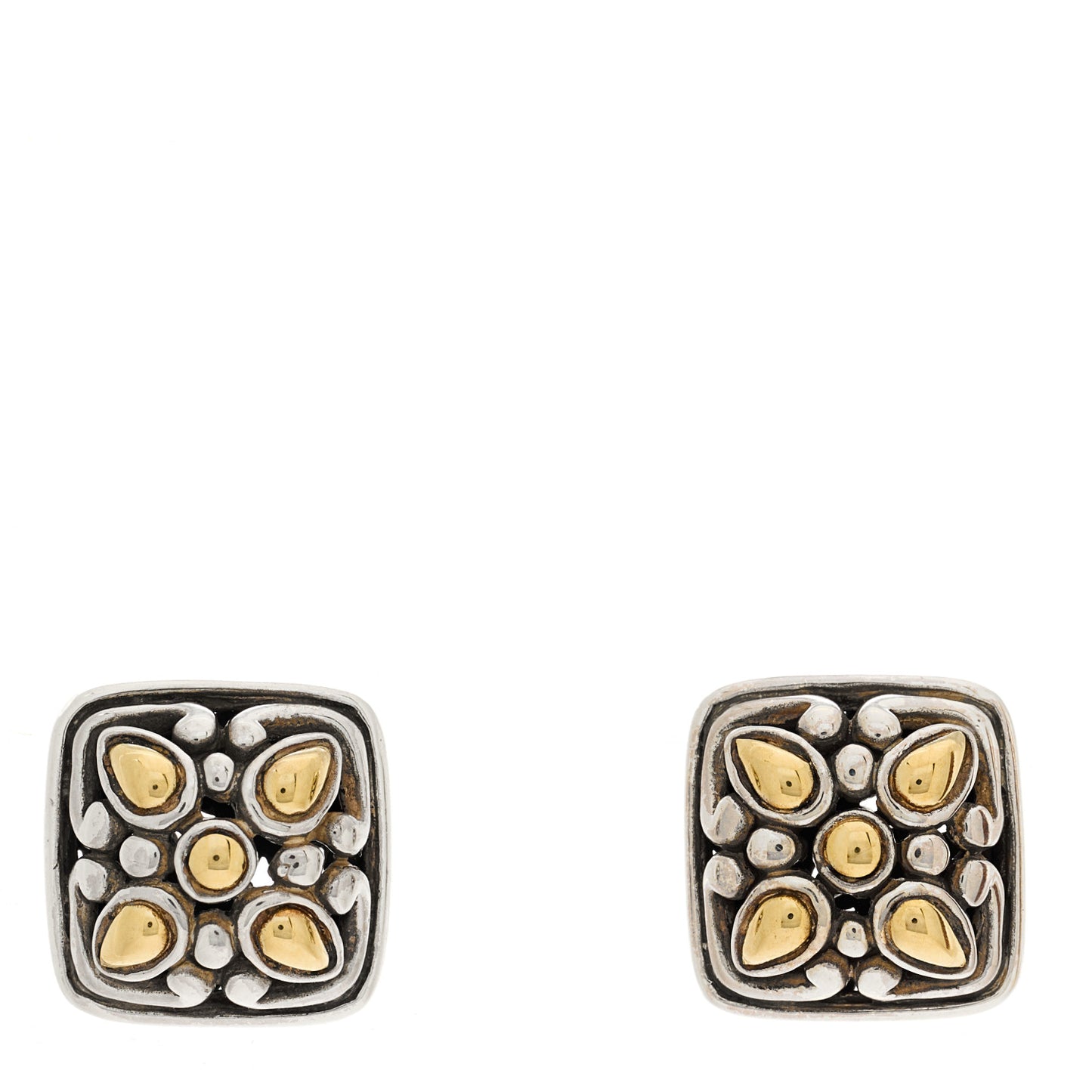 Sterling Silver 18K Yellow Gold Jaisalmer Dot Square Earrings
