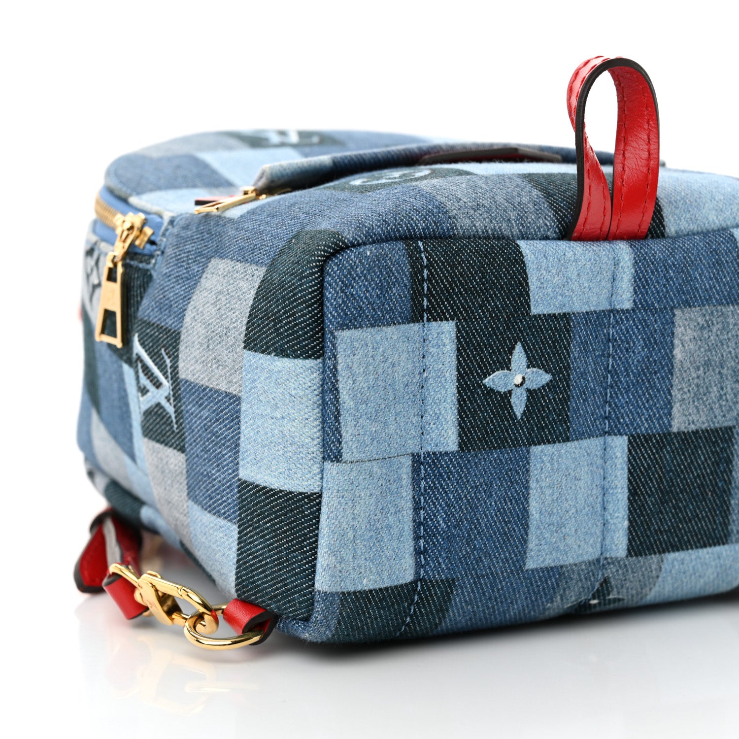 Louis Vuitton Denim Damier Monogram Patchwork Palm Springs Backpack Mini Blue Rouge 8 of 9