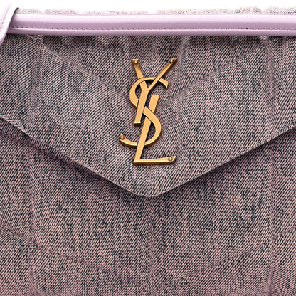 Saint Laurent Denim Quilted Small Loulou Puffer Monogram Chain Satchel Bleached Lilac 8 of 10