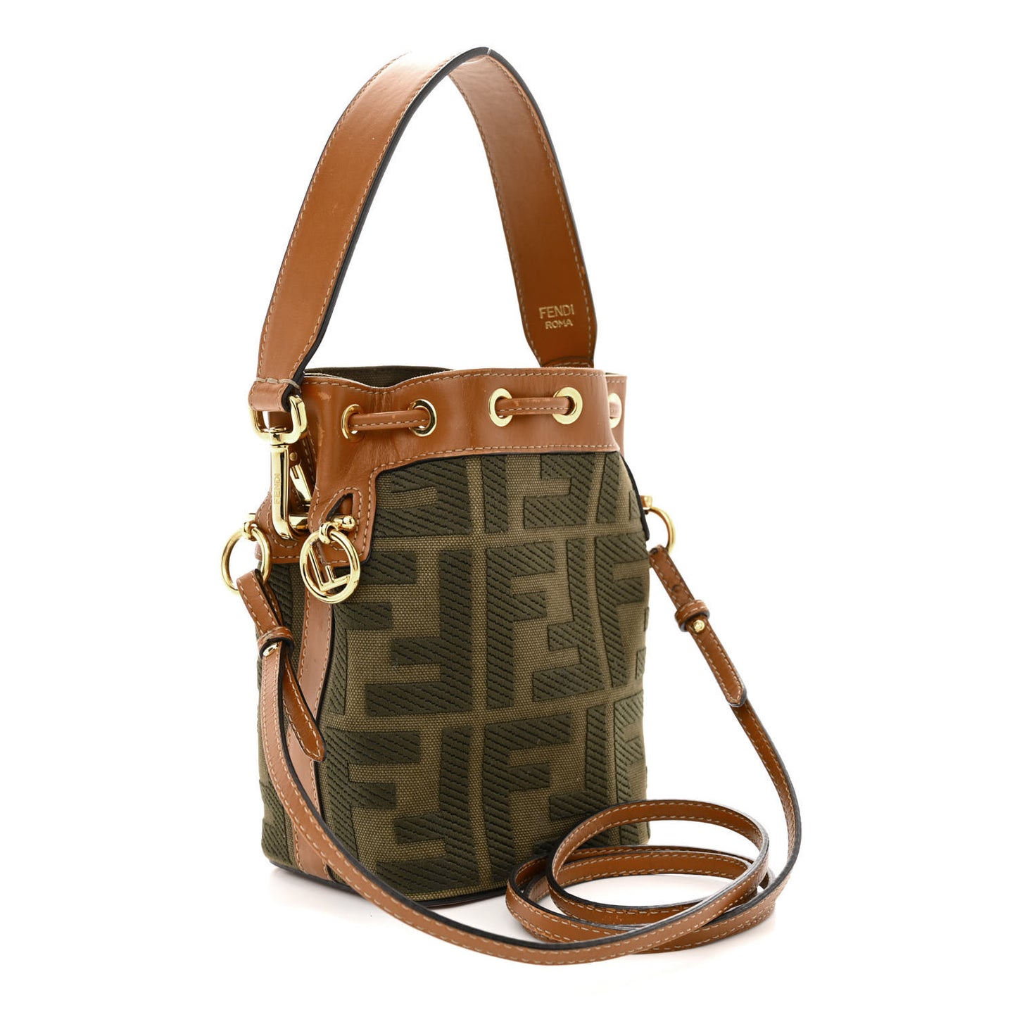 Canvas Vitello King F is Fendi FF Embroidered Mini Mon Tresor Bucket Bag Amazzonia Cuoio