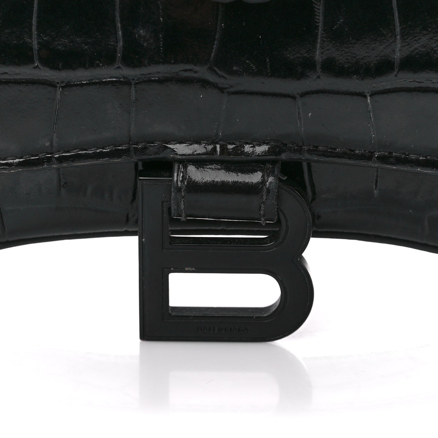 Shiny Calfskin Monochrome Crocodile Embossed Hourglass Chain Bag Black