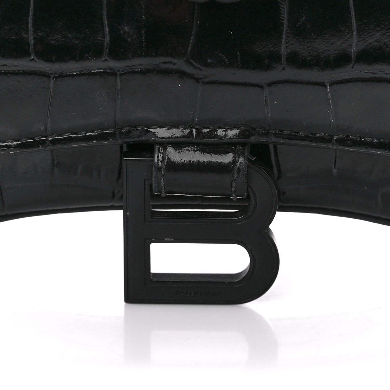 Balenciaga Shiny Calfskin Monochrome Crocodile Embossed Hourglass Chain Bag Black 9 of 13