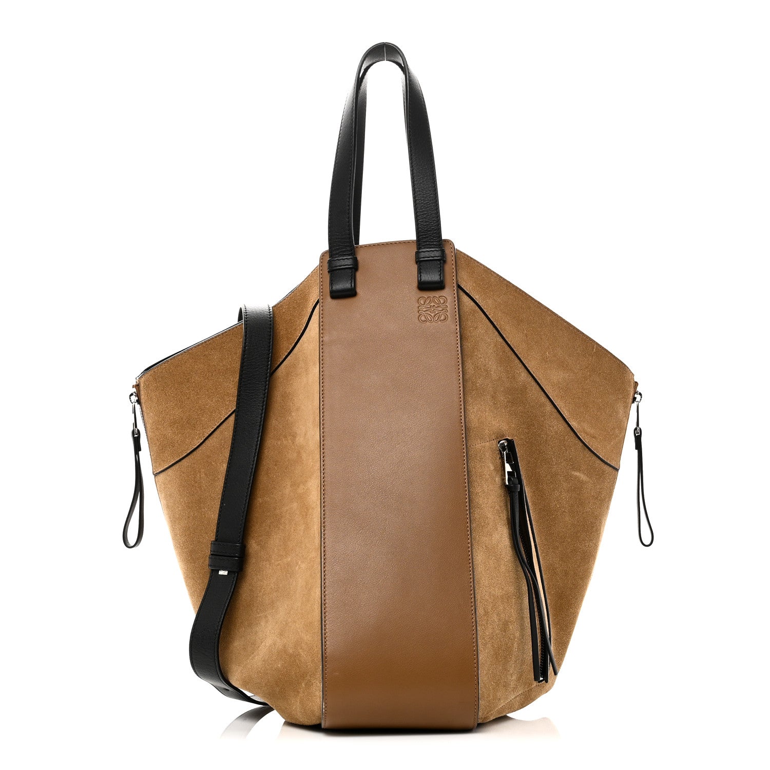Loewe Calfskin Suede Hammock Shoulder Bag Oak Dark Gold Black 1 of 9