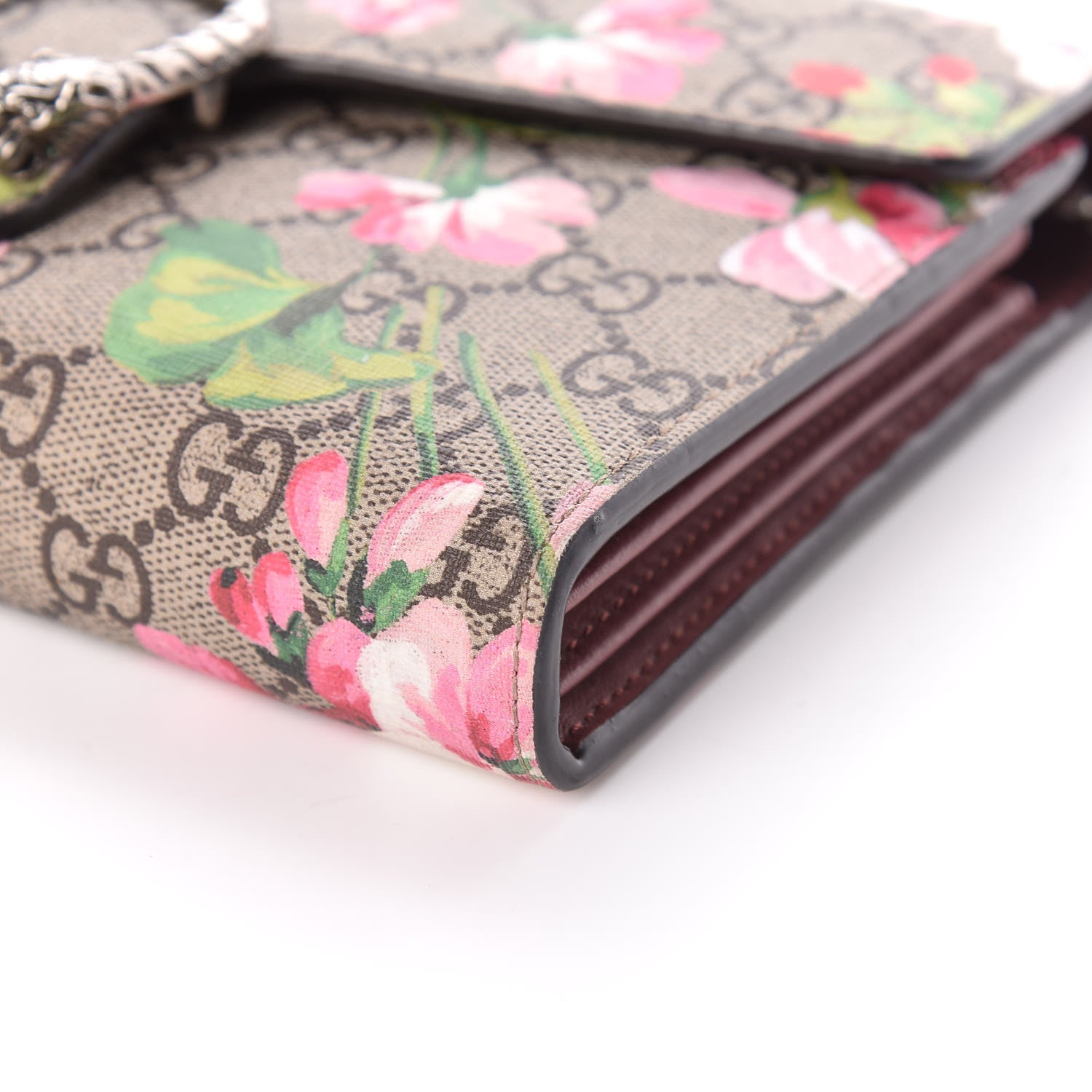 Gucci GG Supreme Monogram Blooms Mini Dionysus Chain Wallet Beige Multicolor Dry Rose 6 of 15