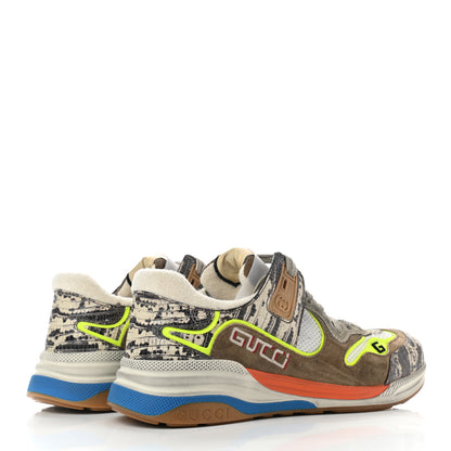 Gucci Suede Calfskin Tejus Printed Womens Ultrapace Sneakers 37.5 Natural Ardesia Neon Yellow 4 of 9