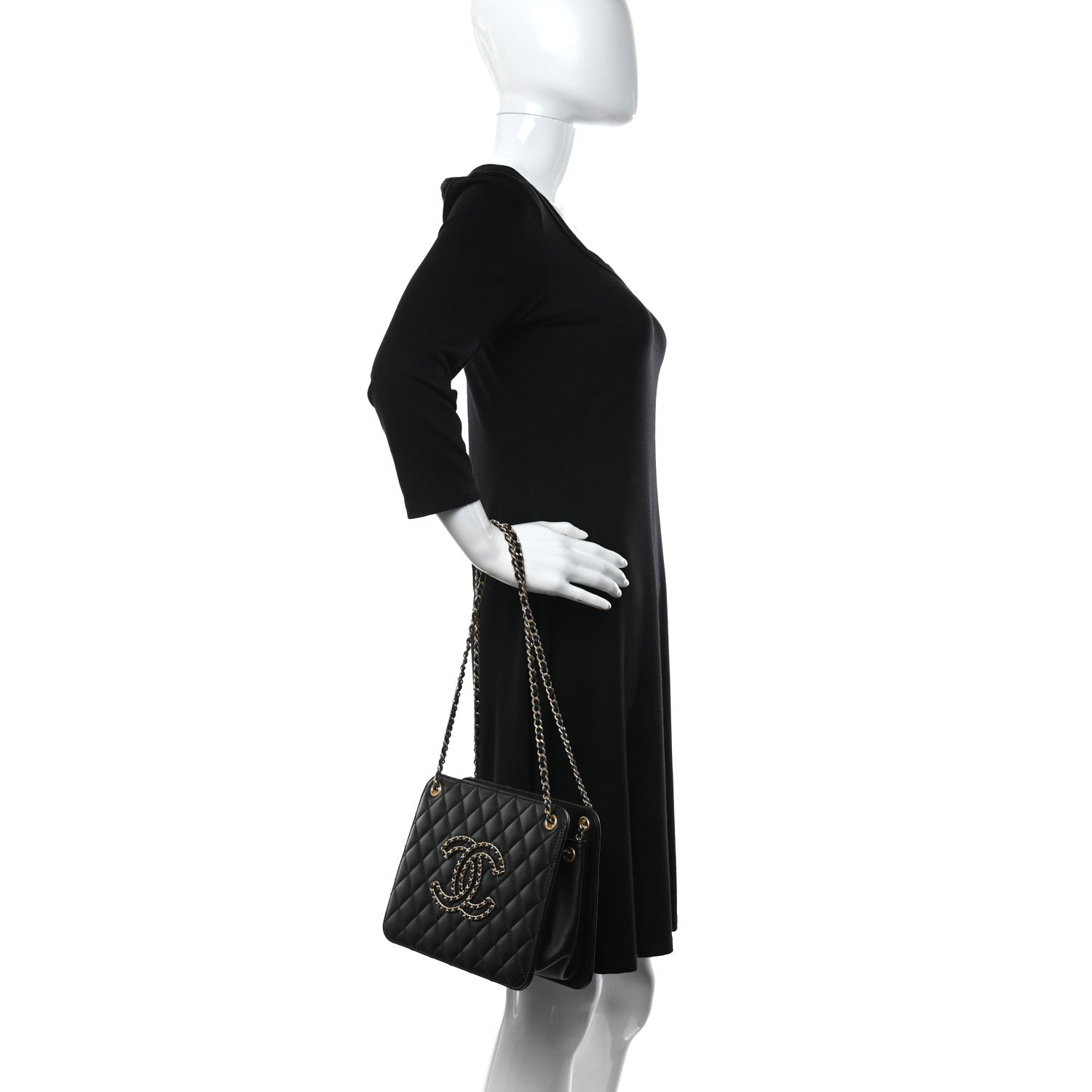 Chanel Calfskin Quilted CC Chain Accordion Tote Black 2 of 12
