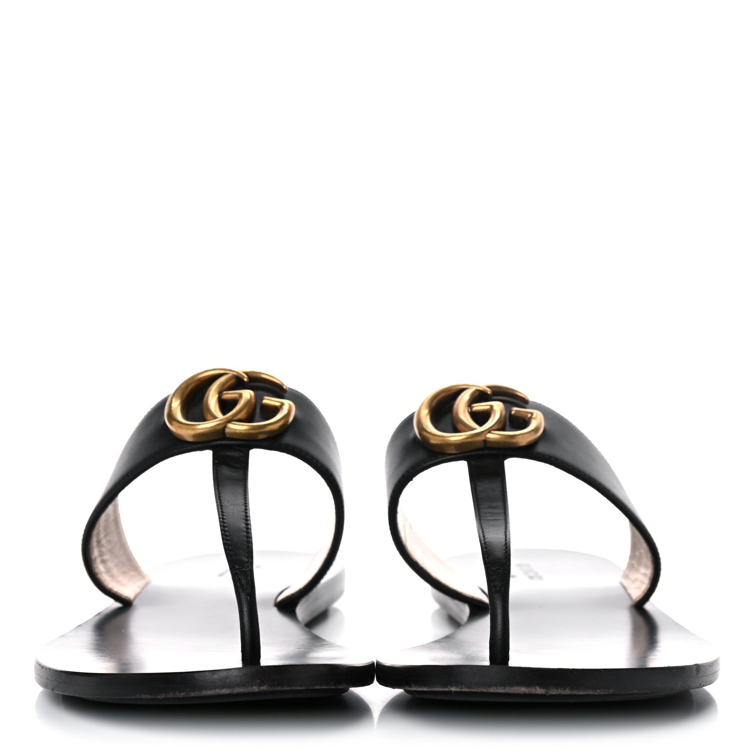 Gucci Calfskin GG Marmont Thong Sandals 37.5 Black 2 of 14