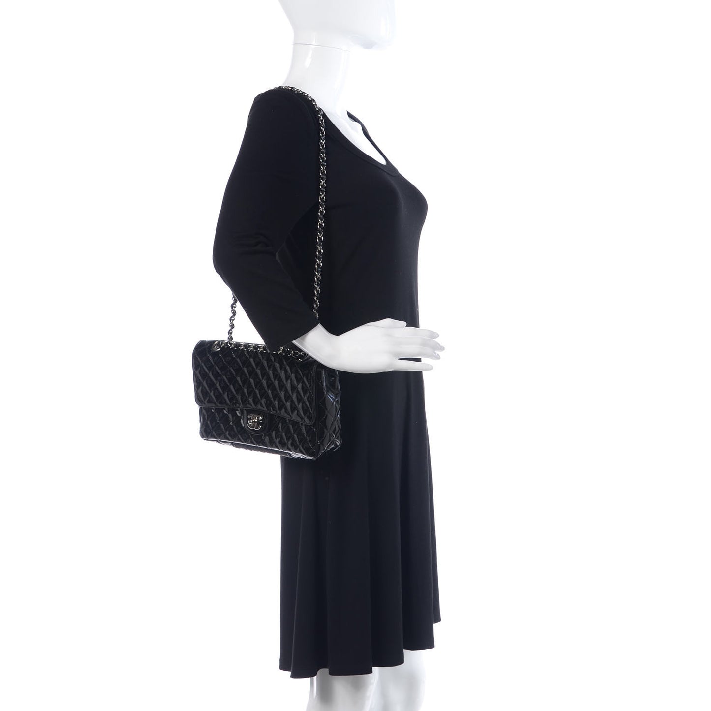 Patent Quilted Secret Label Medium Flap Black
