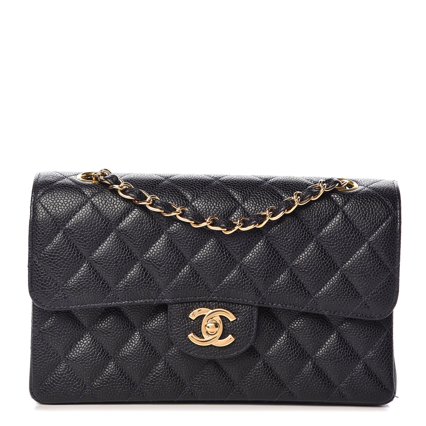 Caviar Quilted Small Double Flap Navy