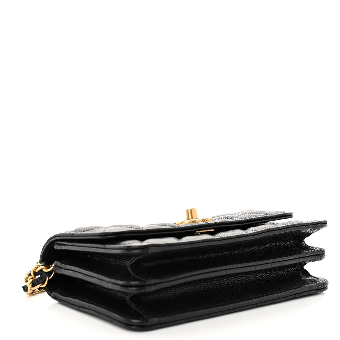 Caviar Quilted Chain Link Clutch With Chain Black